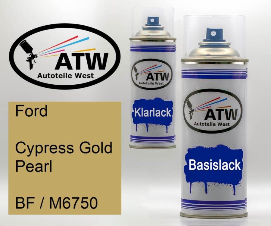 Ford, Cypress Gold Pearl, BF / M6750: 400ml Sprühdose + 400ml Klarlack - Set, von ATW Autoteile West.